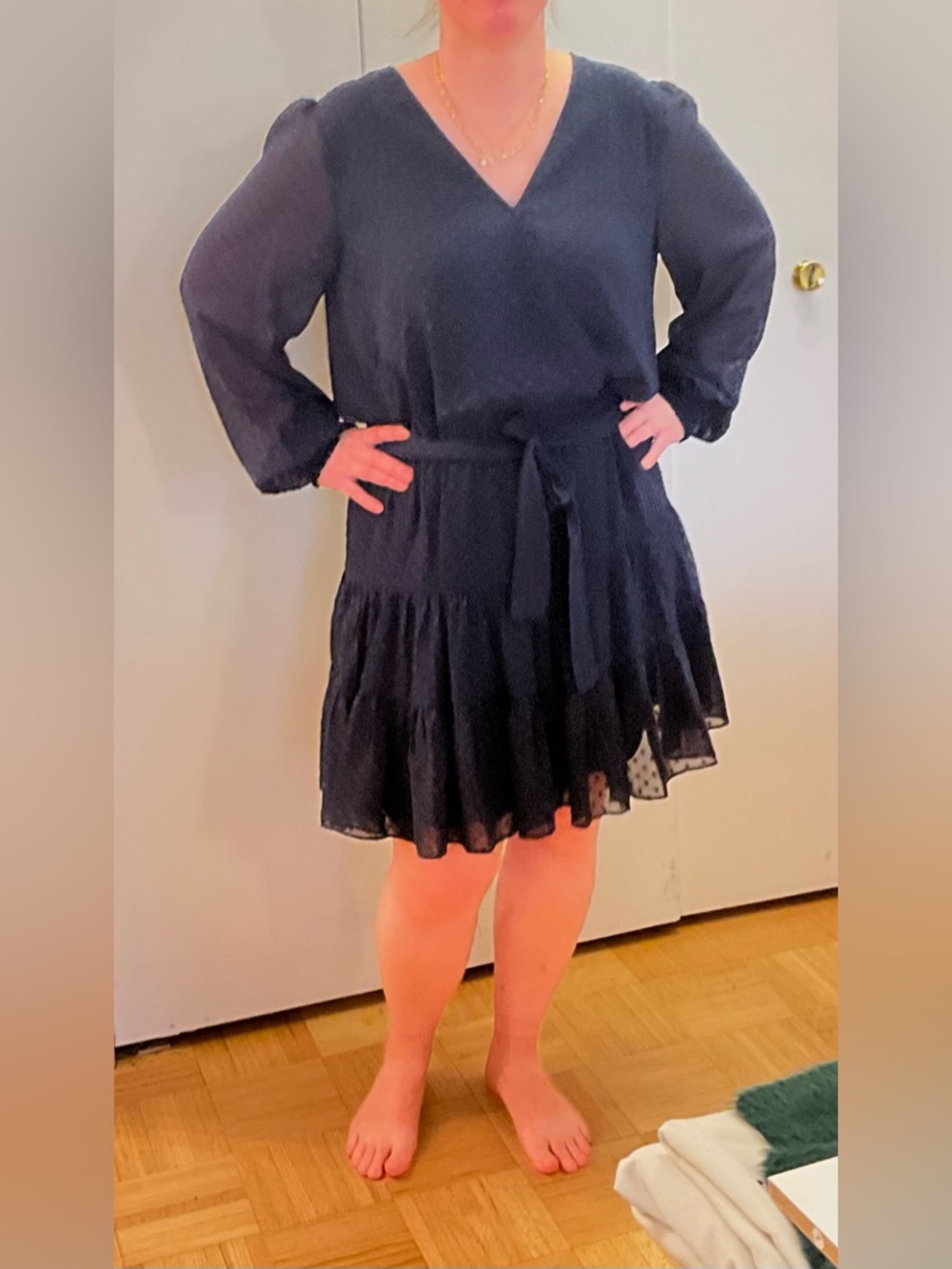 Women's Tristan Naby Blue V-Neck Tiered Long-Sleeve Dress